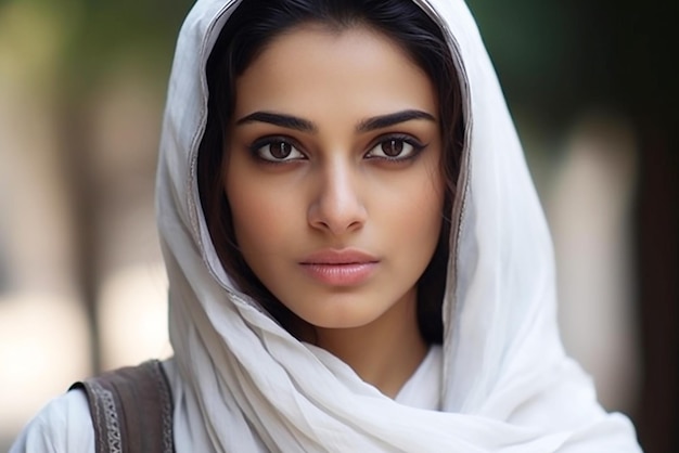 Portret van een jong, mooi Pakistaans meisje, een moslimmeisje in een hijab