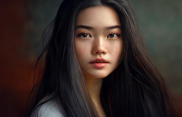 Foto portret van een jong vietnamees meisje met lang steil zwart haar