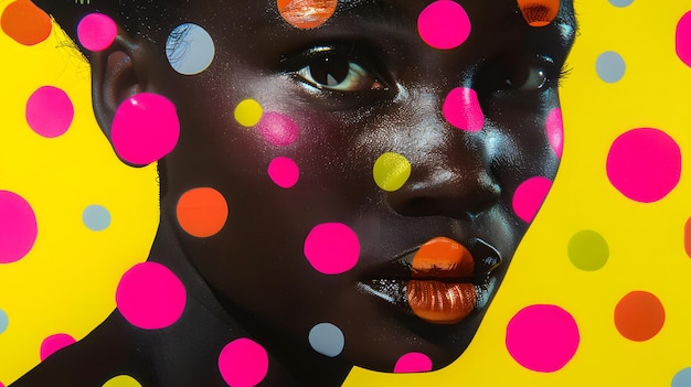 Portret van een jonge aantrekkelijke Afrikaan met kleurrijke stippen op haar gezicht