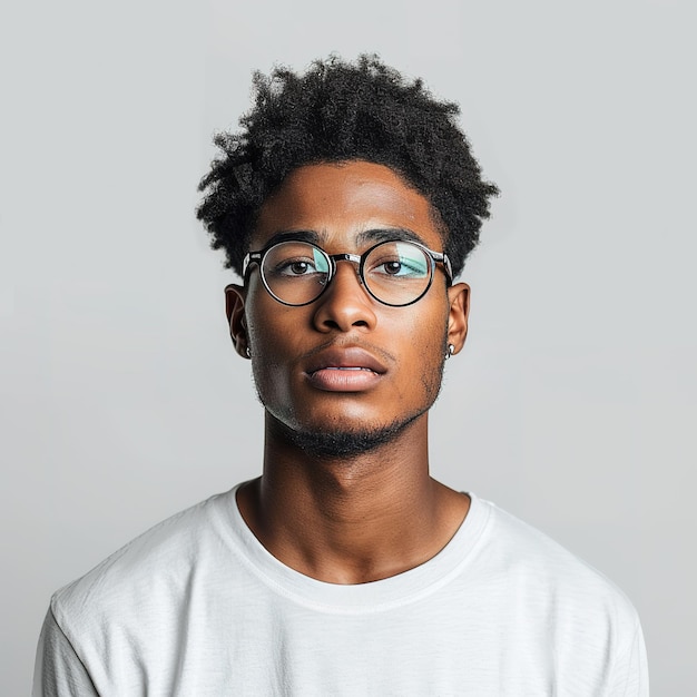 Portret van een jonge afro man met een bril