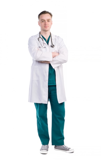 Portret van een jonge arts met een stethoscoop