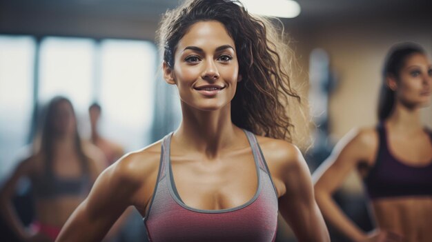 Portret van een jonge atletische vrouw in een sportschool