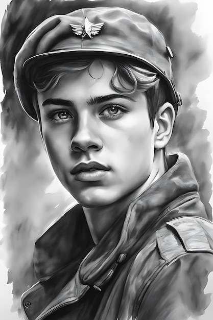 Portret van een jonge man in oorlogstijd Kleurplaat Print en kleur Hoge kwaliteit Voor volwassenen