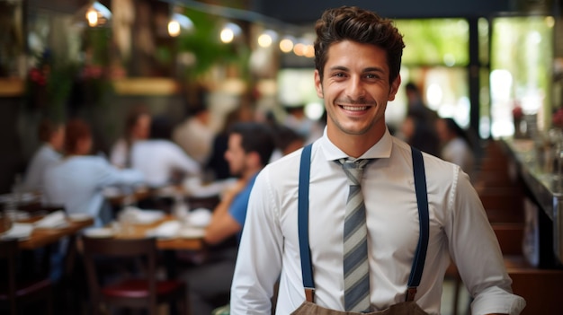 Portret van een jonge mannelijke ober in een restaurant