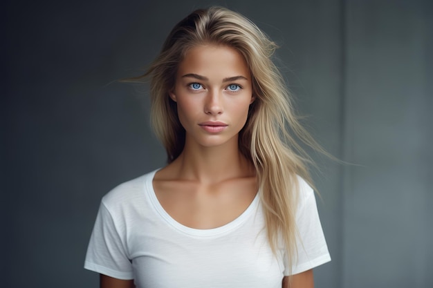 Portret van een jonge mooie blonde vrouw buiten