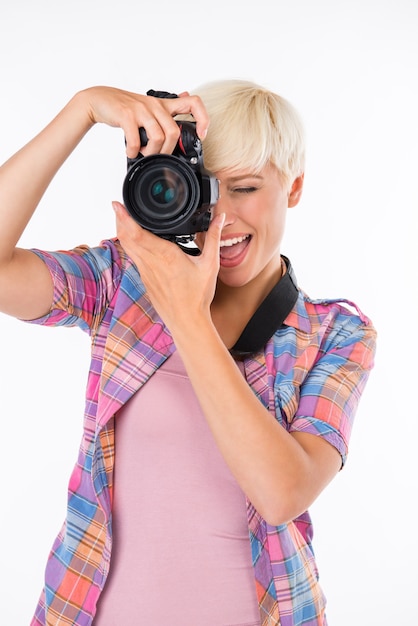 Portret van een jonge mooie blonde vrouw