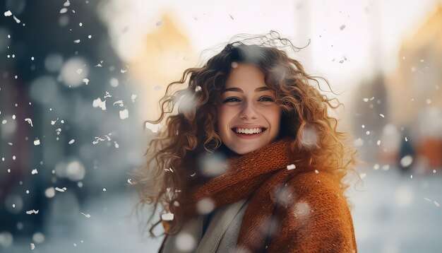 Portret van een jonge mooie vrouw met sneeuw