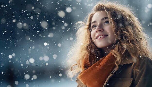 Portret van een jonge mooie vrouw met sneeuw