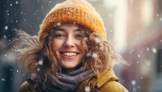 Portret van een jonge mooie vrouw met sneeuw