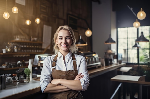 Portret van een jonge serveerster in een bar Generatieve AI illustratie