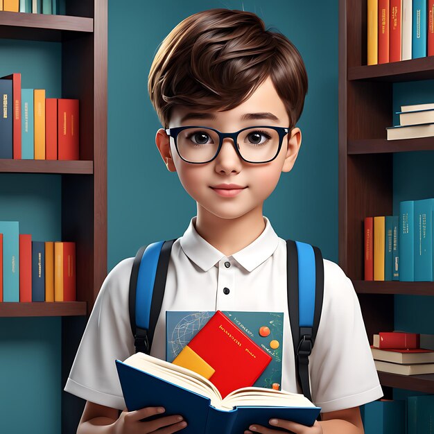 Portret van een jonge student met een boek voor de opvoedingsdag