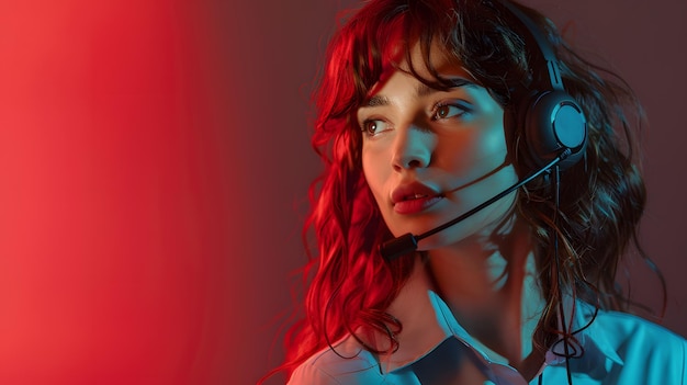 Portret van een jonge vrouw callcenter operator AI gegenereerd