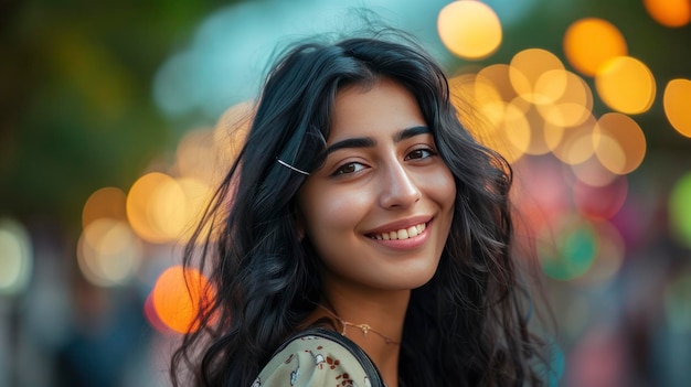 Portret van een jonge vrouw die warmte uitstraalt met een boeiende glimlach