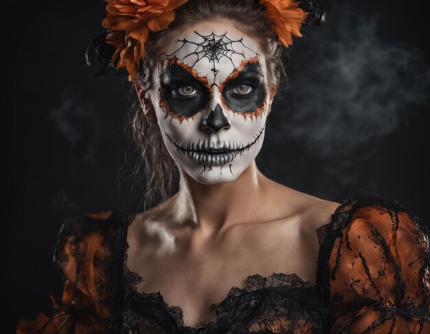 Portret van een jonge vrouw in Halloween make-up AI illustratie