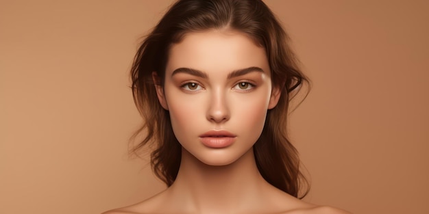 Portret van een jonge vrouw met natuurlijke make-up en natuurlijke styling