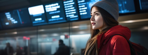 Portret van een jonge vrouw op de luchthaven