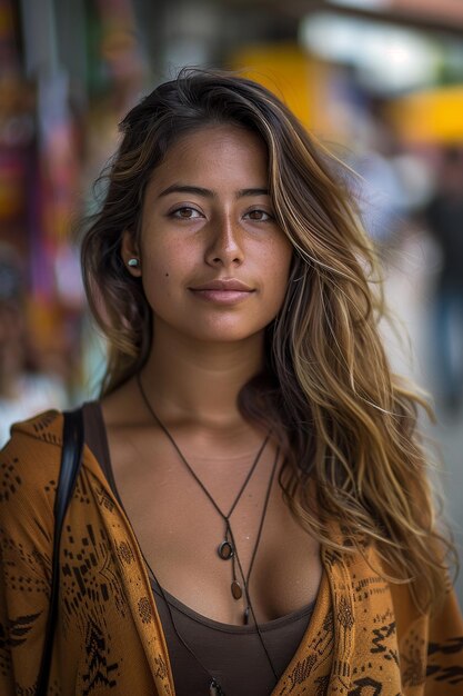 portret van een jonge vrouw op straat Generatieve AI