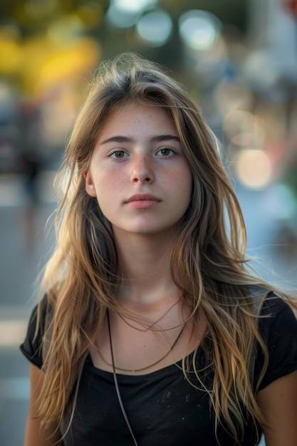 Foto portret van een jonge vrouw op straat generatieve ai