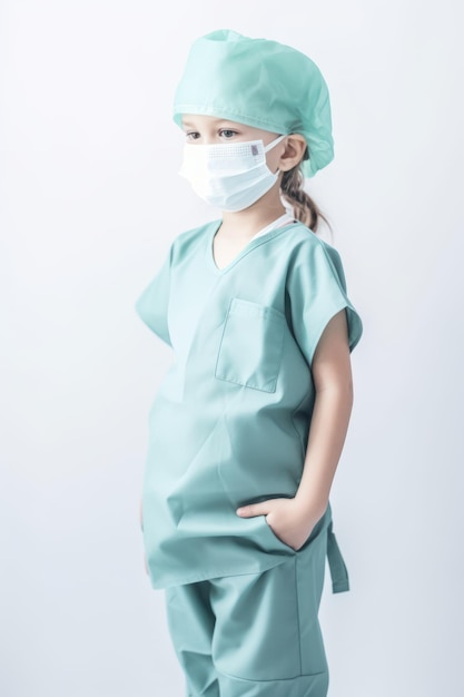 Portret van een jonge vrouwelijke chirurg die een masker draagt en scrubt Generatieve AI