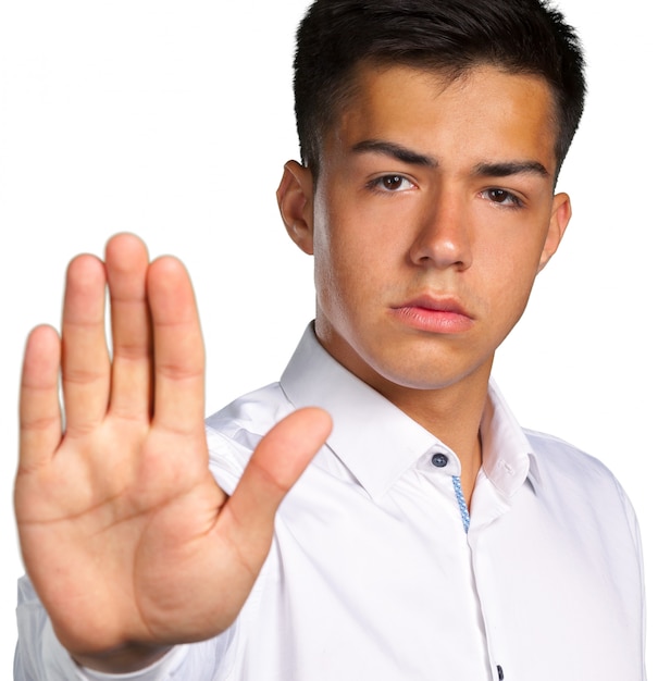 Foto portret van een jonge walgelijke man