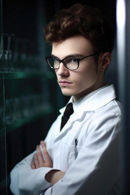 Portret van een jonge wetenschapper die in een laboratorium werkt