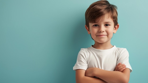 Portret van een jongen die empathie en mededogen uitdrukt met kopieerruimte