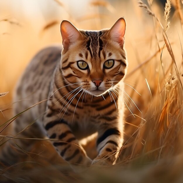 Foto portret van een kat in de natuur of een kat in het oerwoud