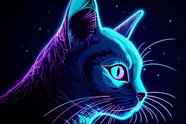 Portret van een kat in neonstijlillustratie voor uw ontwerp
