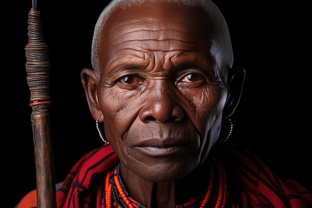 Foto portret van een keniaanse maasai met een speer