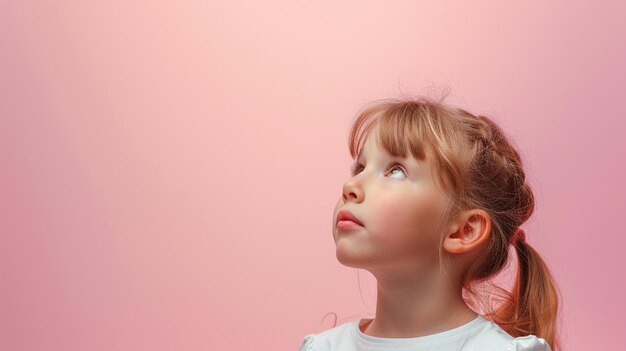 Portret van een kind met het uitdrukken van Nostalgie en Verlangen met kopieerruimte geïsoleerd op een vaste achtergrond