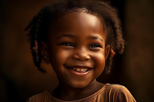 Portret van een klein lachend Afrikaans-Amerikaans meisje Neuraal netwerk AI gegenereerd