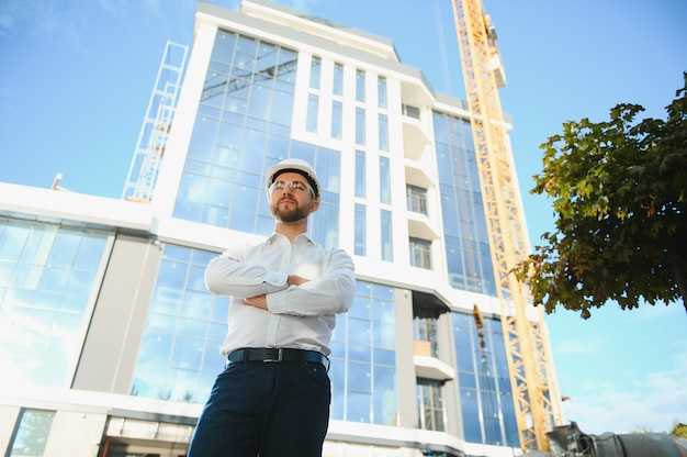 Portret van een knappe ingenieur aan het werk