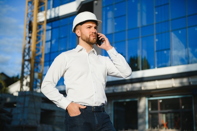 Portret van een knappe ingenieur aan het werk