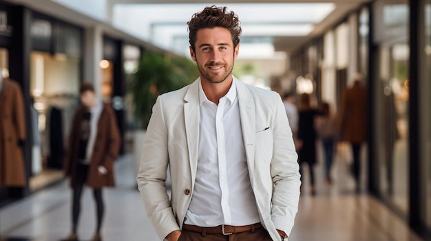 Portret van een knappe jonge man in een wit pak