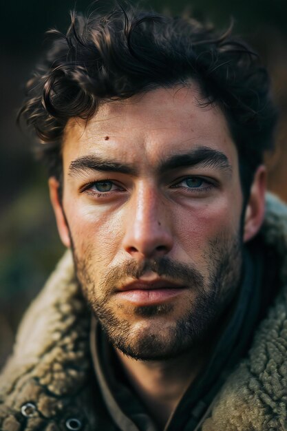 Portret van een knappe jonge man in het herfstbos Mannelijke schoonheid mode