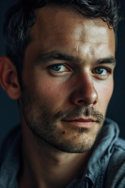 Foto portret van een knappe jonge man met blauwe ogen closeup