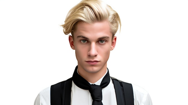 Portret van een knappe jonge man met blond haar geïsoleerd op een witte achtergrond