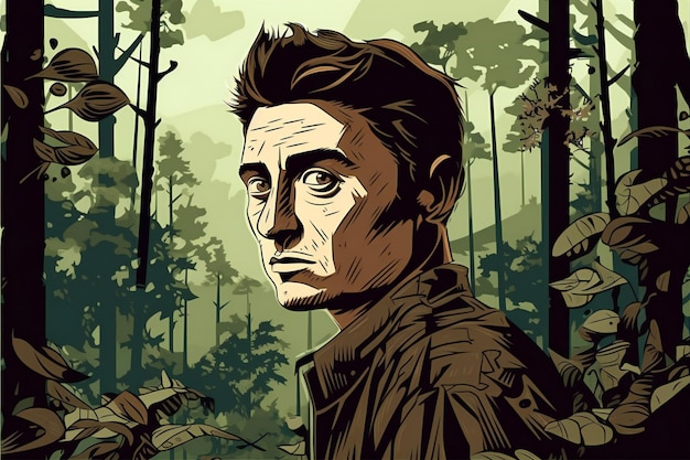 Portret van een knappe man in het bos