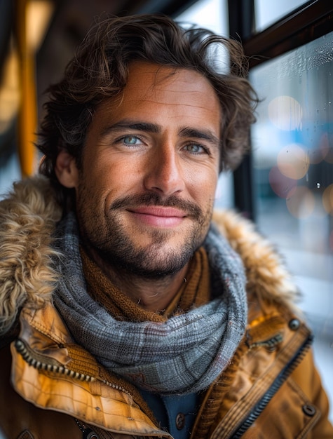 Portret van een knappe man in winterkleding