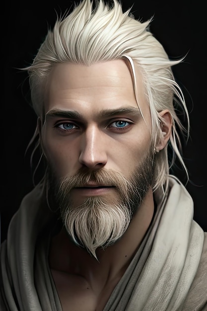Portret van een knappe man met lang blond haar en baard
