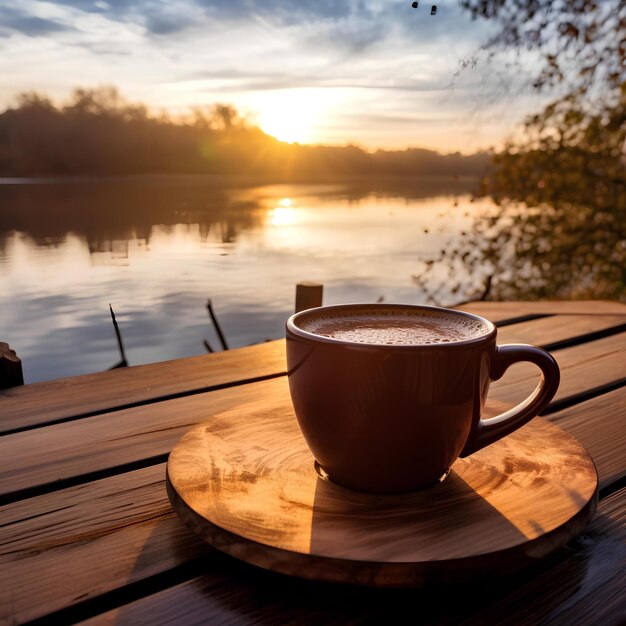 Foto portret van een kop warme koffie met een esthetische achtergrond