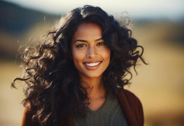 Portret van een lachende Indiase jonge vrouw