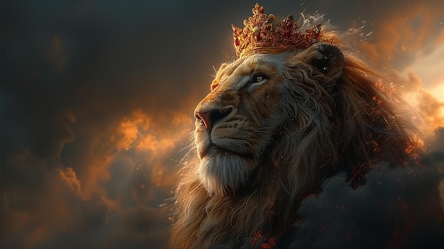 portret van een leeuw met een kroon op zijn hoofd Generatieve AI