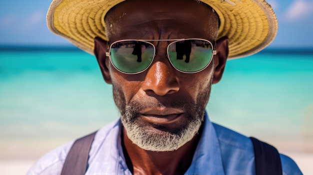 Portret van een Maldivische man op de Malediven met een zonnebril AI gegenereerd