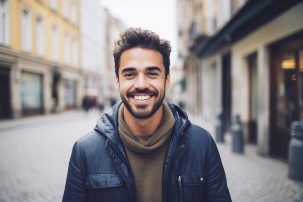 Portret van een man die lacht in de stad