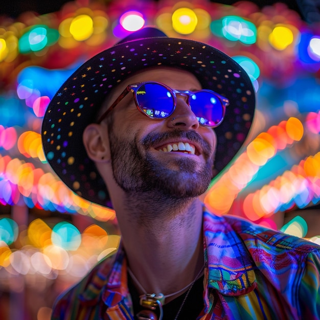 Portret van een man die van het carnaval geniet