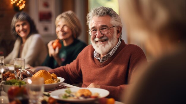 Portret van een man tijdens het Thanksgiving-diner met zijn familie