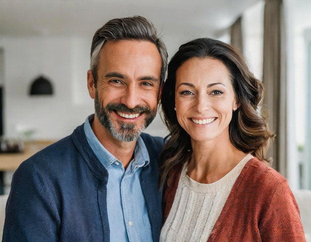 portret van een man vrouw 40 jaar oud echtpaar in het interieur van het huis verliefd samen