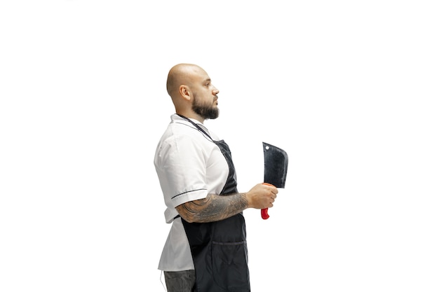 Portret van een mannelijke chef-kok geïsoleerd op een witte studio background
