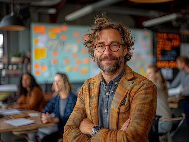 Portret van een mannelijke zakenman in een werkomgeving